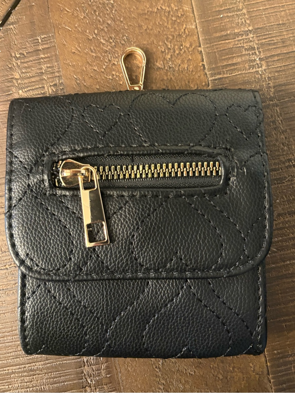 Small Quilted Black Wallet with Gold Hardware